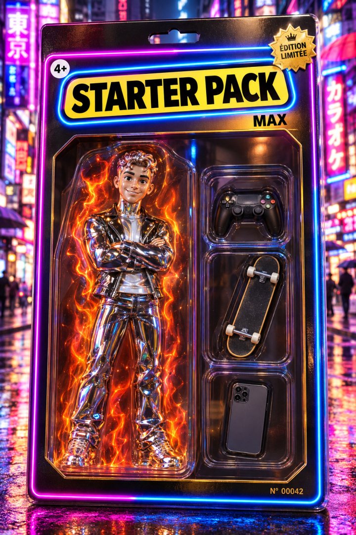 Starter Pack de Max : Figurine chrome, Aura de feu, Boîte néon, Décor Tokyo